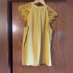 Express Yellow Sleeveless Blouse with Lace Accent